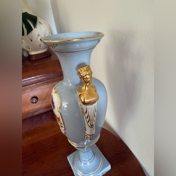 Vintage ST REGIS Blue Porecelain Vase 13.5" Hand Painted Flower Gold Busts - Picture 3 of 8